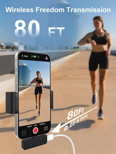 Vista 4 de BILIWAL Micrófono Lavalier inalámbrico para iPhone/Android/Laptop con protector de viento magnético/parche/clip, mini micrófono con reducción