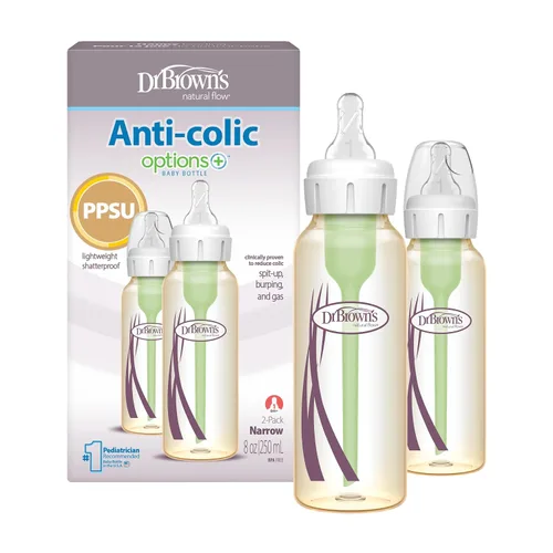 Vista 17 de Dr. Brown's Anti-Colic Options+ Biberón estrecho PPSU, 4 onzas, paquete de Ámbar
