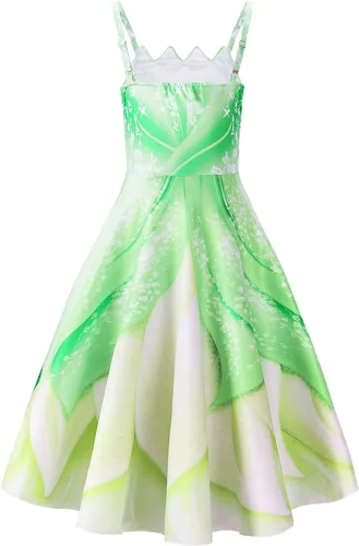 Vista 3 de Melaura Disfraz de Tiana de Halloween para niñas, vestido de princesa de cuento de hadas para cosplay, carnaval