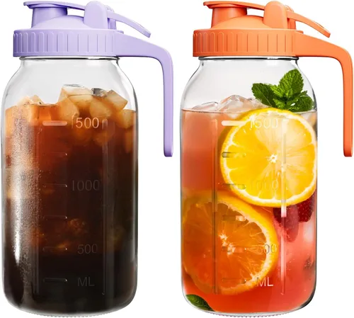 Vista 22 de Jarra Mason Jar de 64 onzas – Jarra de vidrio hermética y a prueba de fugas con tapa, perfecta para té helado, té solar, cerveza fría, leche