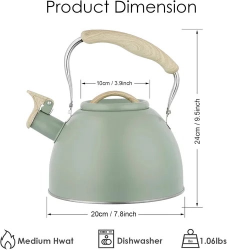 Vista 5 de Tetera de 3.0 cuartos de galón para estufa, tetera de acero inoxidable, hervidor de agua de grado alimenticio con mango de madera para café, té