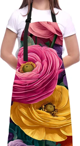 Vista 9 de Delantal de cocina para el hogar, cocina, horneado, jardinería, para mujeres y hombres, con 2 bolsillos, impermeable, 32 x 28 pulgadas