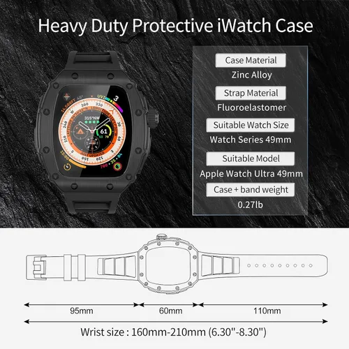 Vista 6 de Estuche de Lujo para Apple Watch Ultra 3/2/1 49mm Banda FKM, Cubierta de Metal con Parachoques Resistente + Vidrio Incorporado + Correa