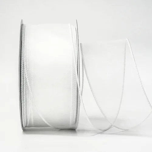 Vista 5 de Cinta de organza transparente con alambre de 2.5 pulgadas x 50 yardas, color blanco para silla de boda, lazo, ramo de flora, envoltura de regalos