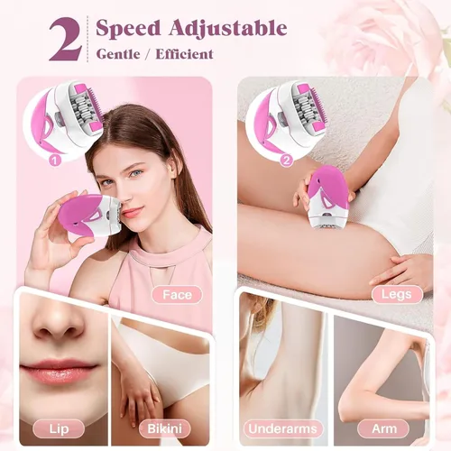 Vista 7 de Depiladora para mujeres, depiladora de deslizamiento suave, removedor de vello facial para mujeres con 2 velocidades y luz LED, depiladora eléctrica