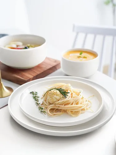 Vista 5 de Kanwone Platos de ensalada de postre de porcelana, 8 pulgadas, juego de 6, platos blancos, aptos para microondas y lavavajillas, platos blancos