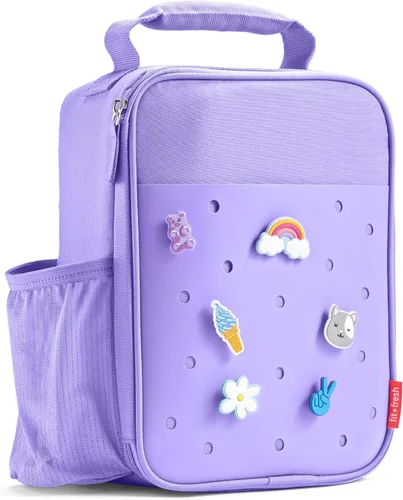 Vista 11 de Fit & Fresh Lonchera personalizable con dije para niños y niñas, lonchera infantil de fútbol con 6 dijes deportivos, bolsa de almuerzo reutilizable