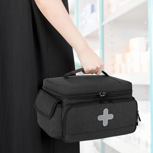 Vista 7 de CURMIO Bolsa de almacenamiento de medicamentos vacía, organizador de botellas de píldoras con cerradura con bolsas portátiles con cremallera
