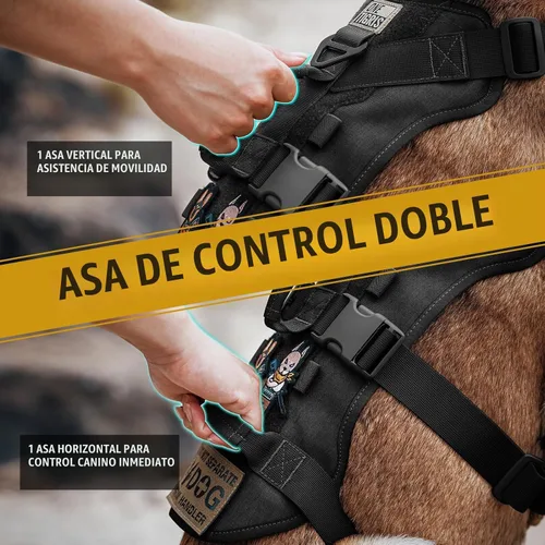 Vista 7 de OneTigris Arnés para perro a prueba de escape, arnés para perro sin tirones con asas, arnés táctico multiusos para perros grandes, uso diario Negro