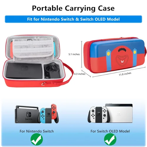 Vista 2 de Mario Carry Case for Nintendo SwitchSwitch OLED - Built-in Stand Compatible with Switch AC Adapter, Switch Dock or Pro Controller, Portable Travel