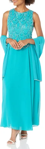 Vista 21 de J Kara Vestido largo sin mangas con cuentas y bufanda para mujer, talla grande