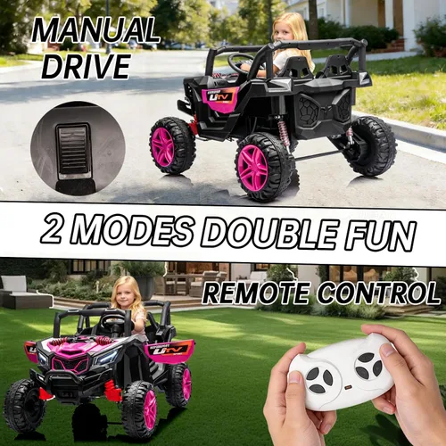 Vista 3 de POSTACK 24V 8Ah vehículo de paseo para niños pequeños, 4WD eléctrico de 4 ruedas, camión volcador para niños de 2 plazas con control remoto