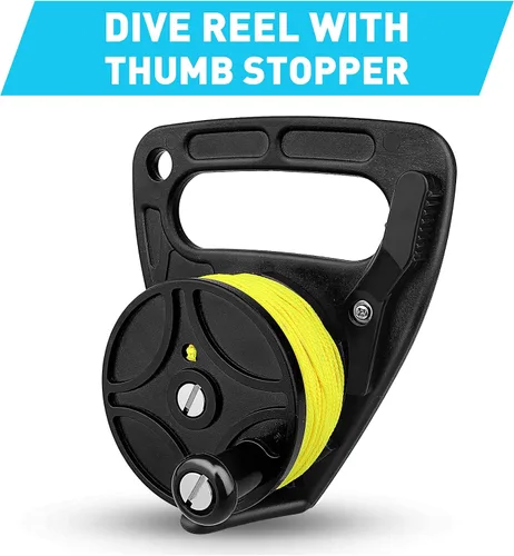 Vista 7 de Carrete de buceo con tapón de pulgar, resistente 46m/150ft White Line SMB Scuba Ratchet Dive Reel con interruptor de tope de mango para cueva