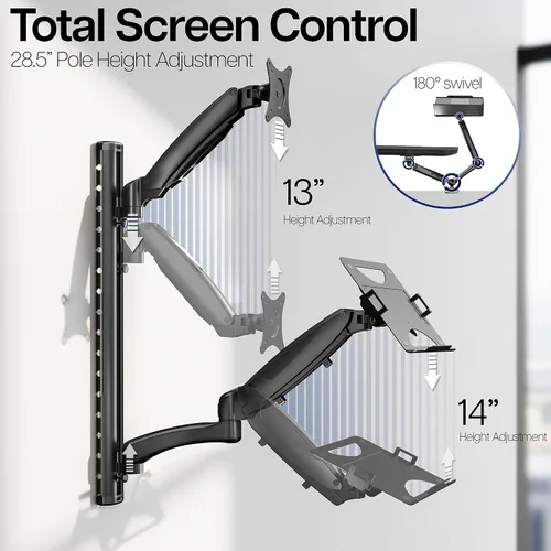 Vista 7 de VIVO Soporte de pared para monitor y laptop con contrapeso de altura ajustable para pantallas de hasta 27 pulgadas, STAND-SIT1L