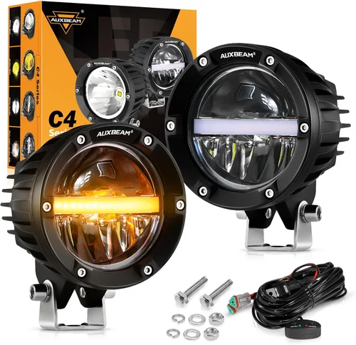 Vista 10 de Auxbeam C4 Series - Fundas protectoras redondas negras de 4 pulgadas, a presión, par PC Protective Covers, Snap-On Tool-Free Installation, Shields