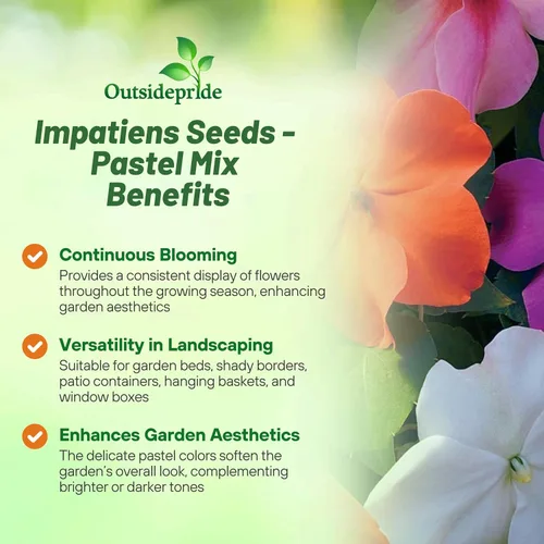 Vista 3 de Outsidepride 75 semillas Impatiens Xtreme Pastel Shade Garden Flower Seed Mix para plantar