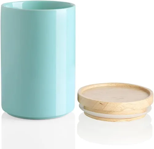 Vista 43 de Recipientes de cocina Sweejar, tarro de almacenamiento de cerámica para alimentos, recipientes apilables con tapa hermética de madera para servir