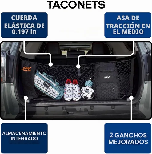 Vista 2 de Red de carga sobre de TacoNets para Toyota 4Runner - Compatible con 2010-2024 con 2ª fila - Bungee de 5 mm mejorado - Bolsa de almacenamiento