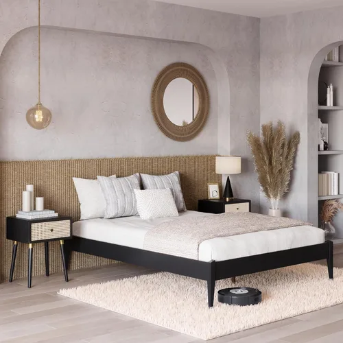 Vista 9 de Bme Dinkee - Marco de cama de plataforma Queen de madera de 15 pulgadas, marco de cama de madera maciza, estilo moderno y minimalista, soporte de 12