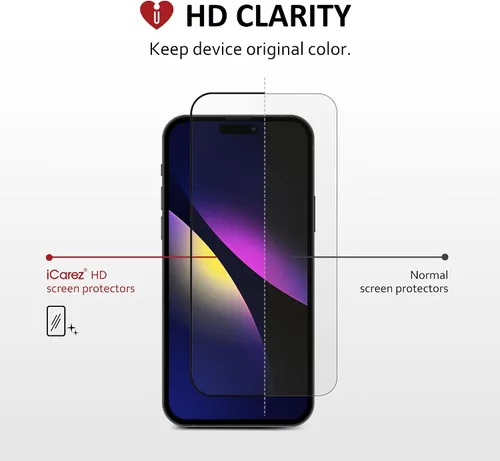 Vista 3 de iCarez Protector de pantalla de vidrio templado para iPhone 15 Pro Max de 6.7 pulgadas 2023 (paquete de 2) compatible con fundas, cobertura