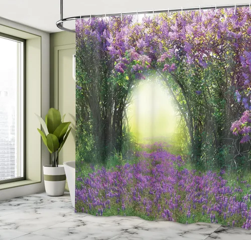Vista 4 de Ambesonne Decor Collection, juego de cortina con ganchos para regadera