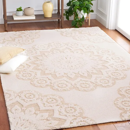 Vista 4 de SAFAVIEH Blossom Collection - Alfombra decorativa, 2 x 3 pies, color marfil y beige, lana hecha a mano, ideal para zonas de alto tráfico en entrada