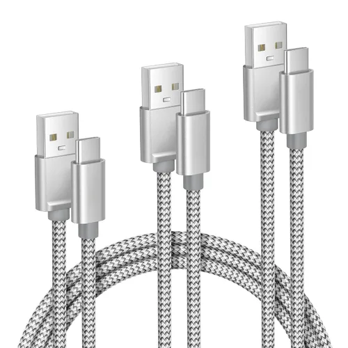 Vista 15 de Cable de carga USB tipo C, paquete de 3, (1.5/3.3/6.6 pies), de nailon, para Samsung Galaxy Fold Note 9, 8, S10, S9, S8, S10E, 10, 10E, Plus, S20