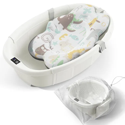 Vista 12 de Bañera Plegable para Bebé - Bañera Grande para Bebé con Termómetro y Cojín Bañera Portátil de Viaje para Recién Nacidos e Infantes Bañera Azul
