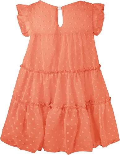 Vista 2 de AGQT Vestido de fiesta plisado con volantes de manga corta para niñas pequeñas, diseño de lunares suizos, con vuelo, talla 1-6T