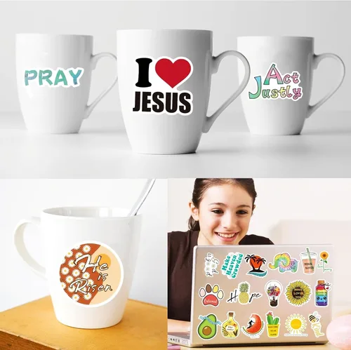 Vista 6 de 200 unidades de calcomanías cristianas inspiradoras para tablero de visión, botellas de agua, laptop, vinilo impermeable con versículos bíblicos