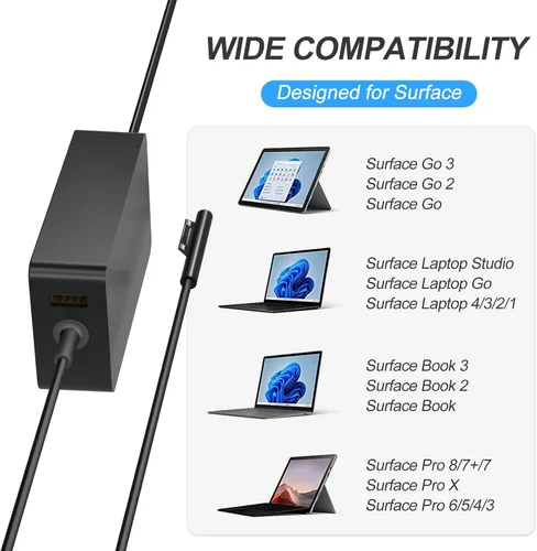 Vista 3 de Cargador para laptop Surface Pro de 65 W, para Microsoft Surface Pro Charger Windows Surface Laptop 6, 5, 4, 3, 2, 1, para Microsoft Surface Pro10