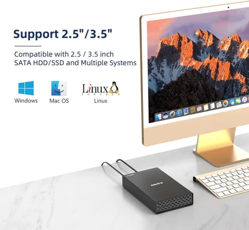 Vista 3 de MAIWO Caja de disco duro USB-C de 6 Gbps para HDD/SSD de 3.5 pulgadas/2.5 pulgadas, aleación de aluminio, fuente de alimentación de 12 V/2 A