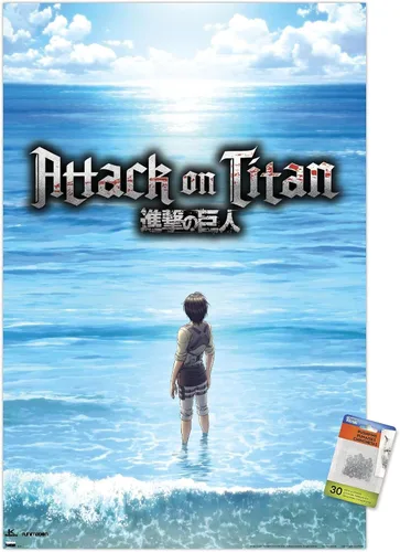Vista 6 de Trends International Attack on Titan: Season 3 - Póster de pared del océano, 14.725 x 22.375 pulgadas, paquete de póster premium y alfiler