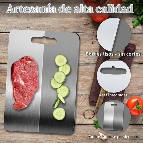 Vista 6 de URMONA 3 tablas de cortar de acero inoxidable 304 para cocina, tabla de cortar carne, alisar bordes, acero inoxidable de grado alimenticio, fácil