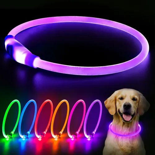 Vista 8 de Flashseen Collar de perro LED, collar iluminado brillante recargable por USB, cortable, resistente al agua, collar de seguridad de TPU con luces