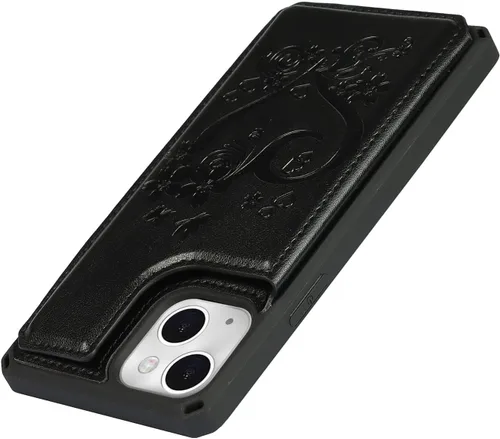 Vista 9 de iCoverCase Funda cartera compatible con iPhone 13 con soporte para tarjetas para mujeres, funda con correa de muñeca de cuero PU en relieve