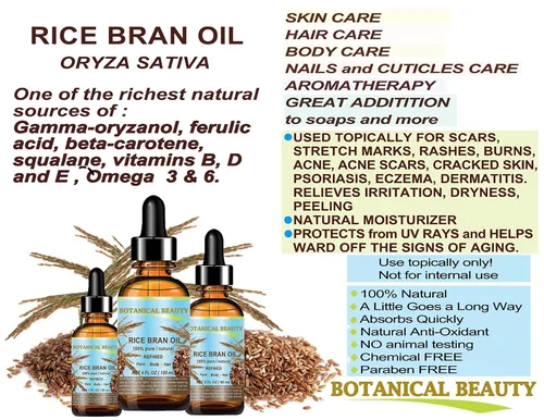 Vista 5 de Botanical Beauty Aceite de salvado de arroz 100% puro y natural refinado sin diluir prensado en frío aceite portador para cara, piel, cuerpo