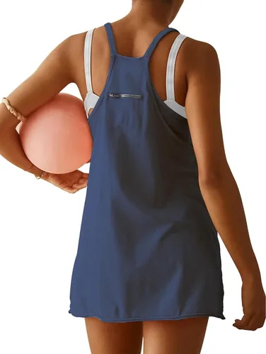 Vista 2 de Vestido atlético para mujer con pantalones cortos incorporados, mini vestido de entrenamiento deportivo para golf, verano 2024