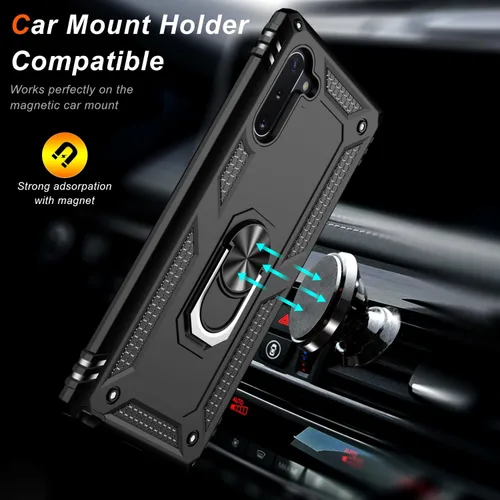 Vista 6 de LUMARKE Funda protectora para Galaxy Note 10, pasa 16 pies, prueba de caídas de grado militar, resistente con soporte de anillo magnético, Negro