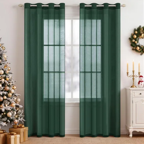 Vista 36 de MIULEE 2 paneles de cortinas semitransparentes beige para ventana, elegantes con ojales en la parte superior, cortinas de gasa