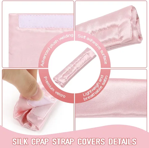 Vista 4 de Paquete de 8 fundas de satén para correas CPAP, almohadillas universales para protección de la cabeza, almohadillas de cojín para máscara facial