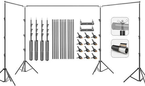 Vista 10 de BEIYANG Soporte de fondo ajustable de 6.5 x 6.5 pies, kit de soporte de fondo para fotos con bolsa de transporte para fiestas, decoración, bodas