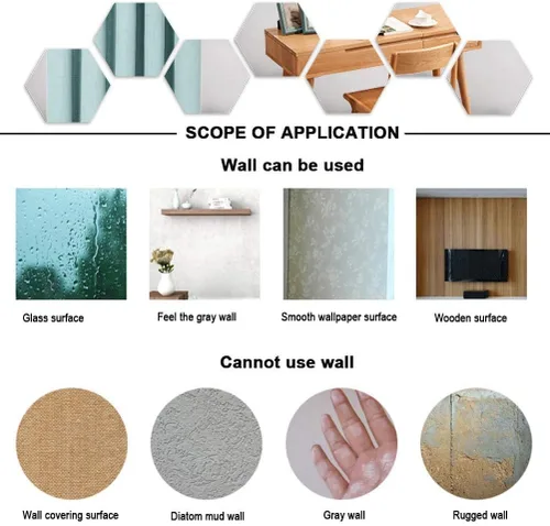 Vista 3 de 12 calcomanías de pared de espejo acrílico hexagonal 3D – Hoja de arte de plástico extraíble para baño, dormitorio, sala de estar, decoración