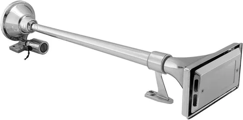 Vista 4 de Vixen Horns Bocina de tren para barco/camión/automóvil. Bocina de aire impermeable cromada doble trompeta + cubierta. Db súper fuerte. Acabado
