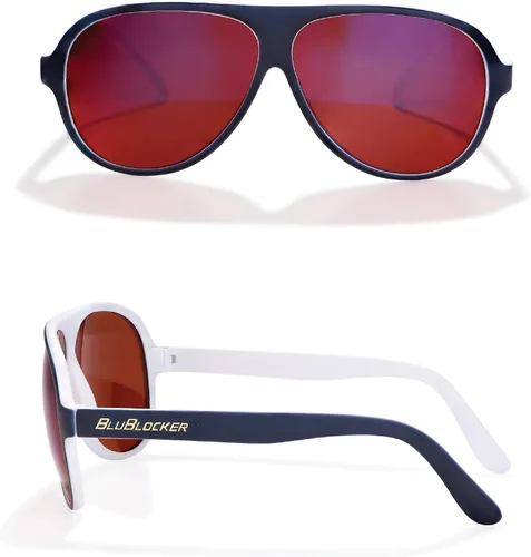 Vista 2 de Oficial Blublocker Azul Marino AzulBlanco Aviator anteojos de sol con lente de espejo azul
