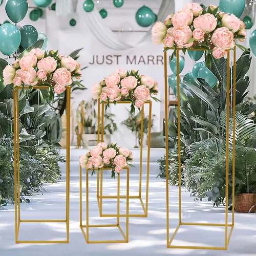 Vista 3 de TFCFL 4 jarrones para centros de mesa, soporte de flores de boda, soporte de arco de boda, jarrón de metal, soporte de columna, jarrón geométrico