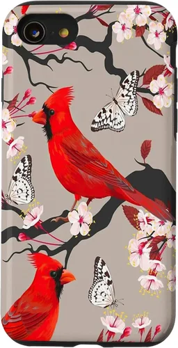 Vista 18 de Funda para iPhone 16 Women Girls Cardinals Red With Floral Butterfly