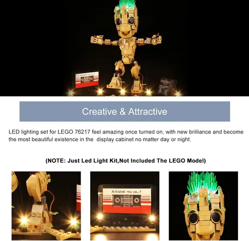 Vista 3 de BrickBling Kit de luz LED para Lego Groot Building Set, iluminación creativa compatible con Lego I am Groot, versión musical, no incluye