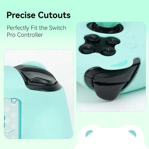Vista 5 de GeekShare Funda protectora de silicona antideslizante para Nintendo Switch Pro Controller con 2 tapas de agarre para pulgar y 1 pegatina, color cian