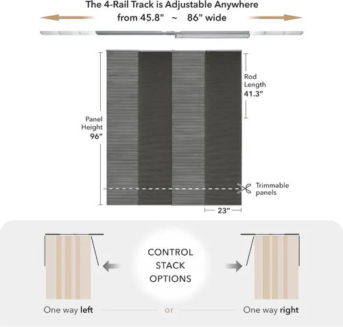 Vista 5 de GoDear Design Persianas de riel de panel deslizante ajustable de 45.8"- 86" pulgadas de ancho x 96" pulgadas de alto, persianas verticales, panel